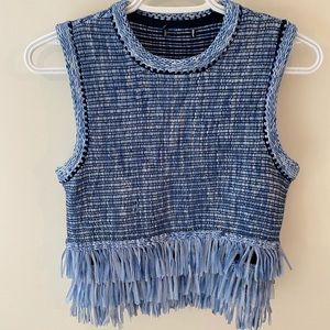 Club Monaco thick knit fringe top, blue, size XS